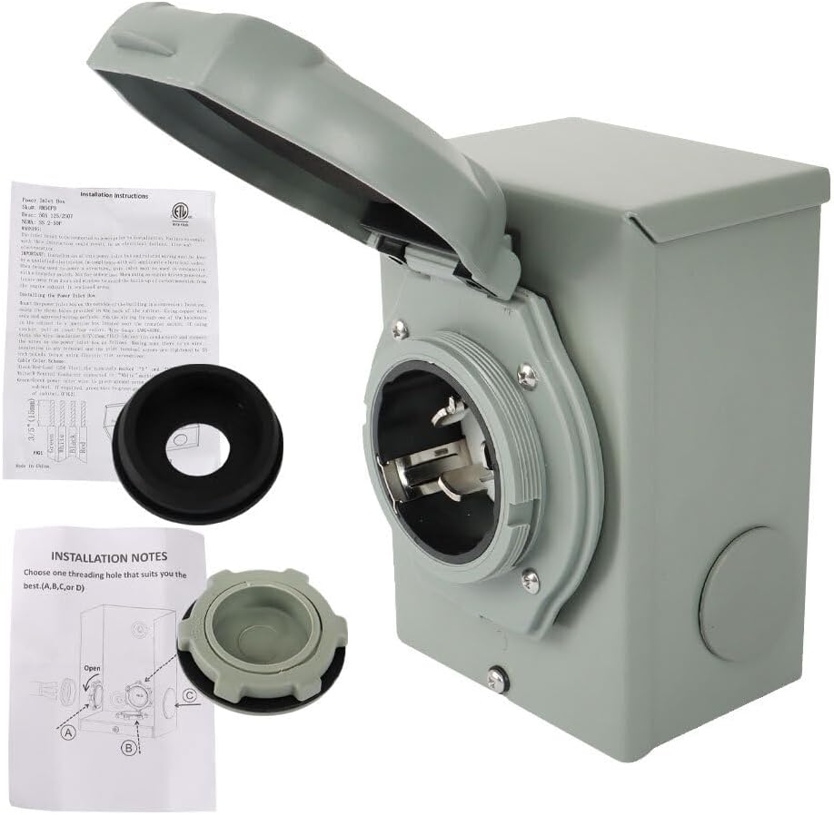 125/250V 50 Amp Generator Power Inlet Box SS2-50P 3 Prong Power Inlet Box