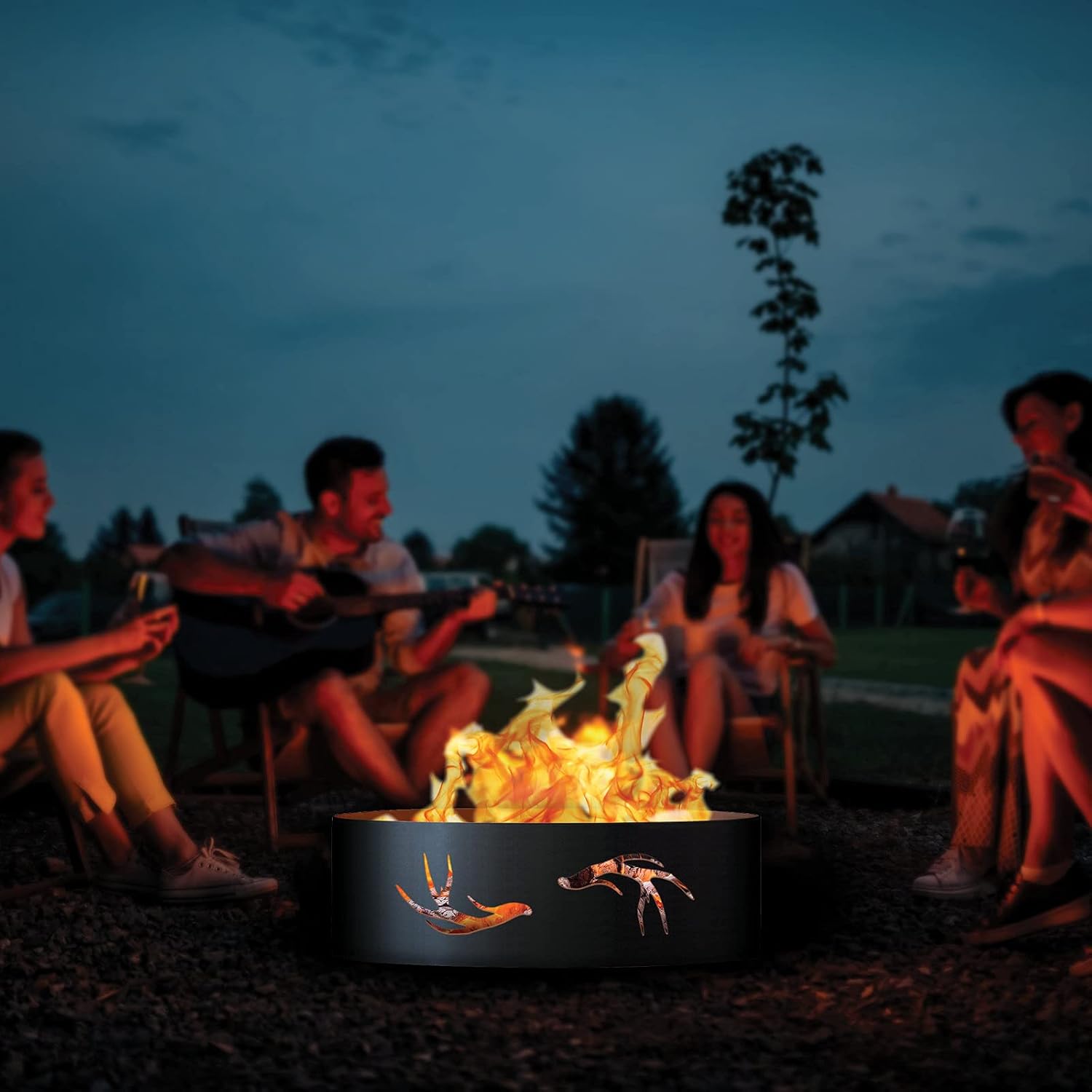 PD Metals ANT01848 Antlers Unpainted 12 in. Tall 48 in. Diameter Outdoor Fire Ring - 48 x 48 x 12 in. - Rustic Black Color