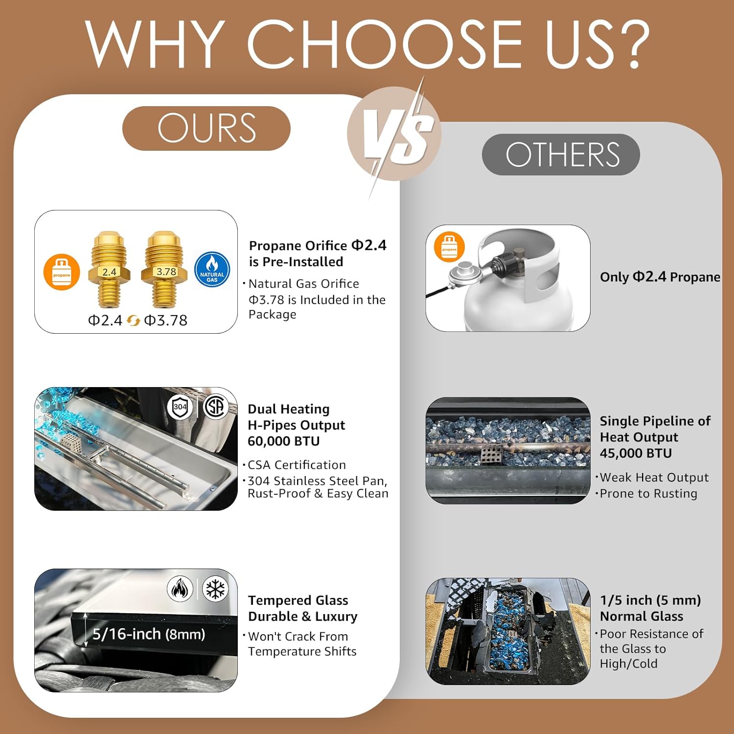 NICESOUL Wicker Outdoor Fire Pit Table Natural Gas/Propane, 43'' Rectangular Firepit Table for Outside, 60000 BTU Patio Fireplace Tables with Windguard&Glass Rocks&Cover, Modern CSA Firepits, Brown