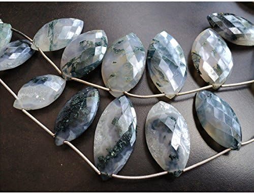Moss Agate Briolettes/Faceted Marquise/Green Moss Agate/Moss Agate Beads/ 13x28mm To 17x36mm/ 8 Pieces