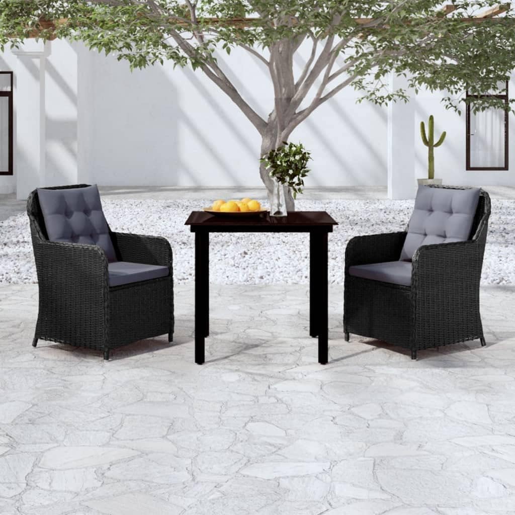 3 Piece Patio Dining Set Black Garden Furniture