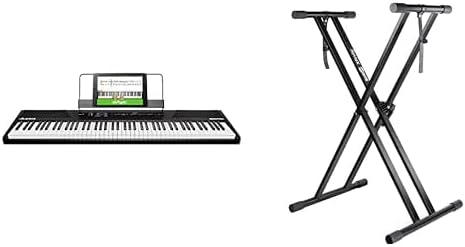 Alesis Recital | 88 Key Beginner Digital Piano/Keyboard with Full Size Keys & RockJam Xfinity Heavy-Duty, Double-X, Pre-Assembled, Infinitely Adjustable Piano Keyboard Stand with Locking Straps
