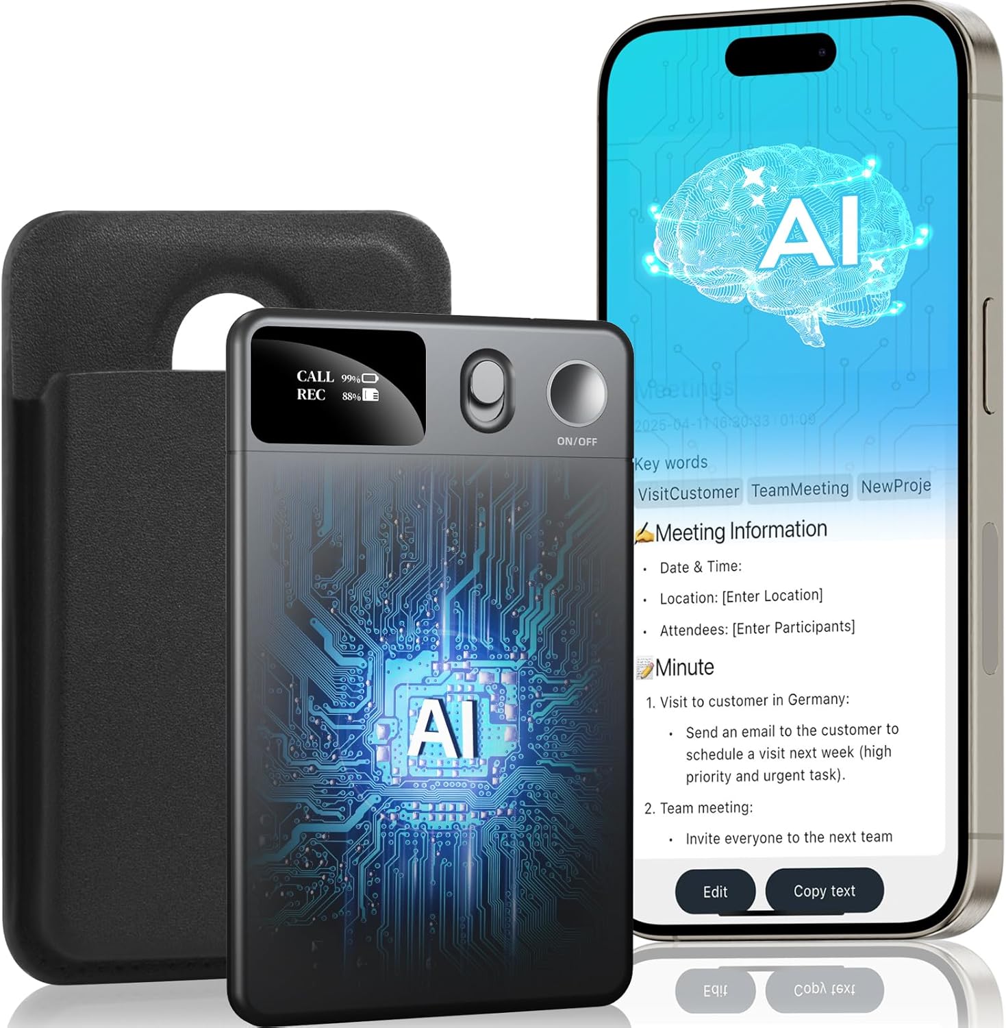 AI Voice Recorder with HD LED Screen,GPT-4.0 Powered Transcription & Translation Recording Device,Audio Recorder with App-Powered Editing & File Management,400 Free Minutes of AI Transcription/Month