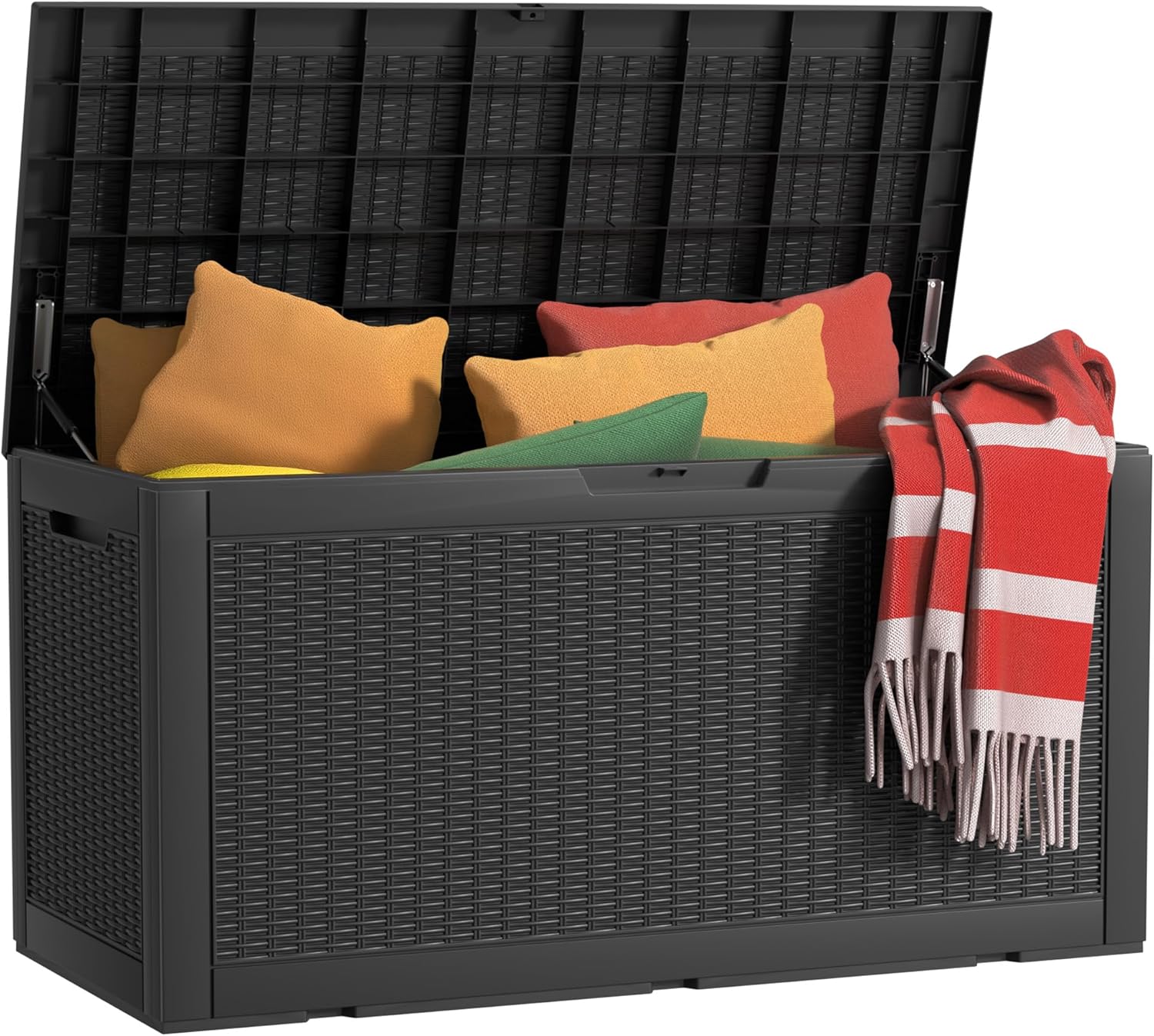 EasyUp 120 Gallon Outdoor Storage Box Waterproof, UV Resistant Resin Deck Box with Hydraulic Rod, Reinforced Stability for Patio, Garden, Rattan Black