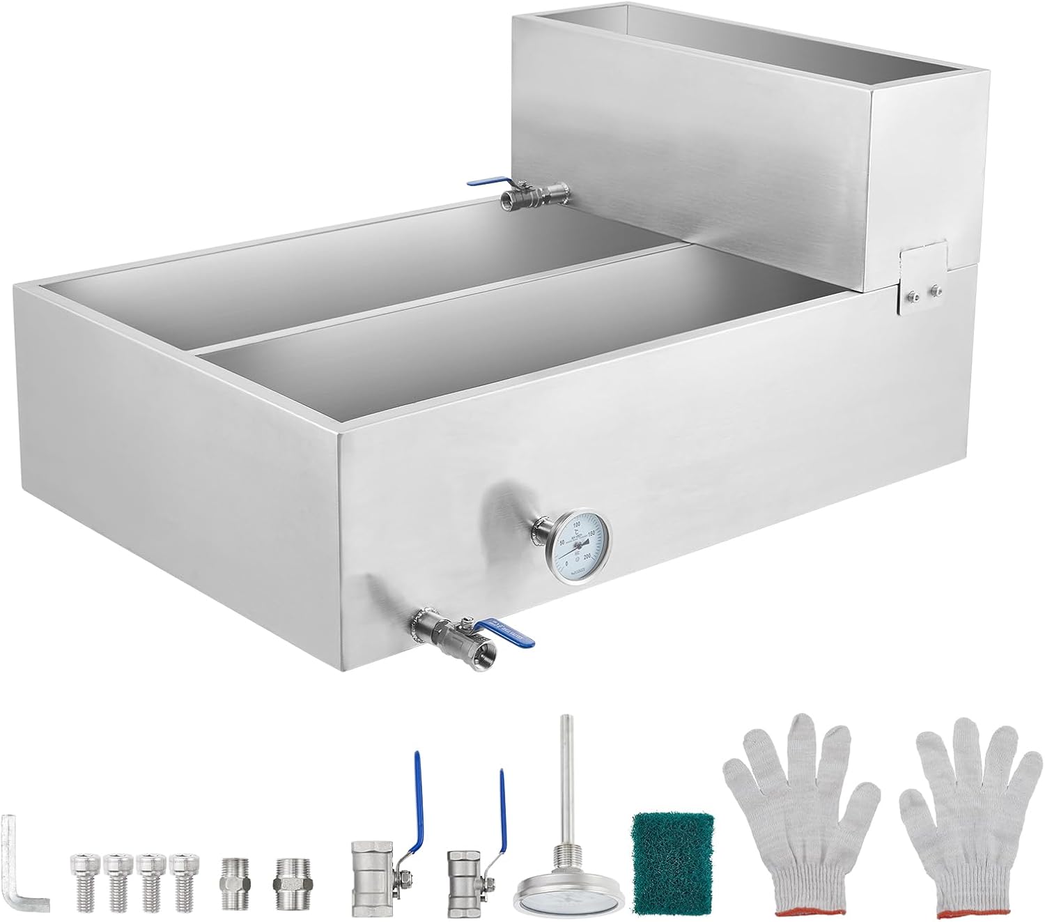 High Capacity Maple Syrup Evaporator Pan - Stainless Steel, 42.7 Gal, Pre-Heating Tank, Thermometer & Drain Valves, Upgraded Seamless Weld, Multi-Heat Compatible, Mini Evaporative Cooler, Size