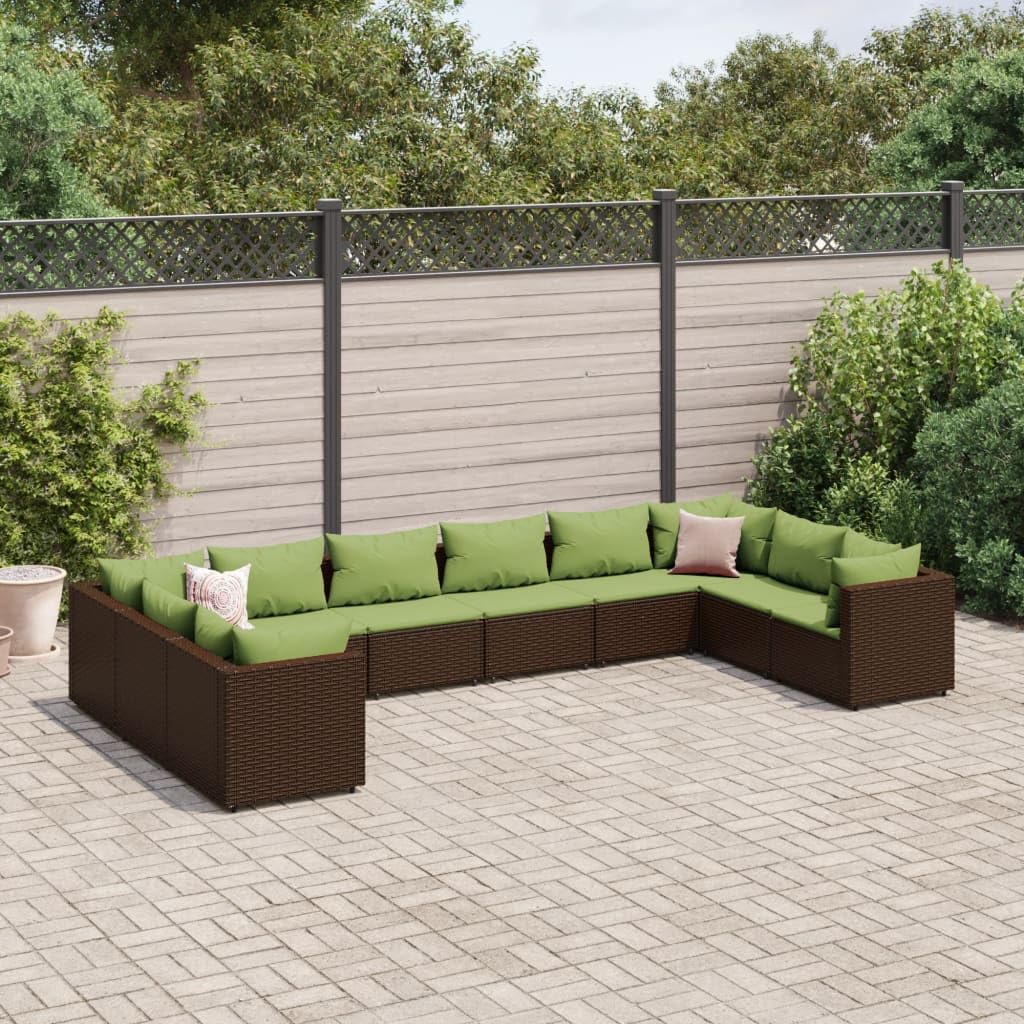 10 Piece Patio Lounge Set with Cushions Brown Poly Rattan,Modular Patio Lounge Set with Comfortable Cushions and Sturdy Steel Frame Furniture Sets for Patio, Lawn & Garden