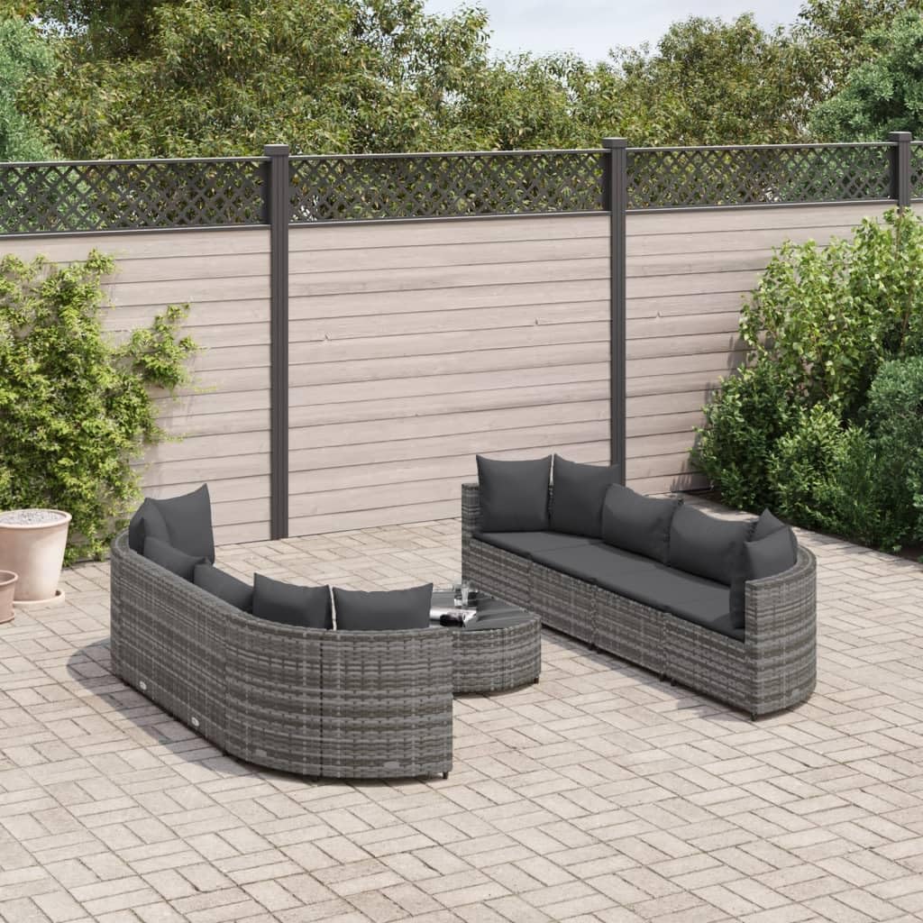 9 Piece Patio Sofa Set with Cushions Gray Poly Rattan,Modular Outdoor Sofa Set PE Rattan Patio Furniture with Comfortable Cushions Patio Furniture Sets, Outdoor Furniture Sets