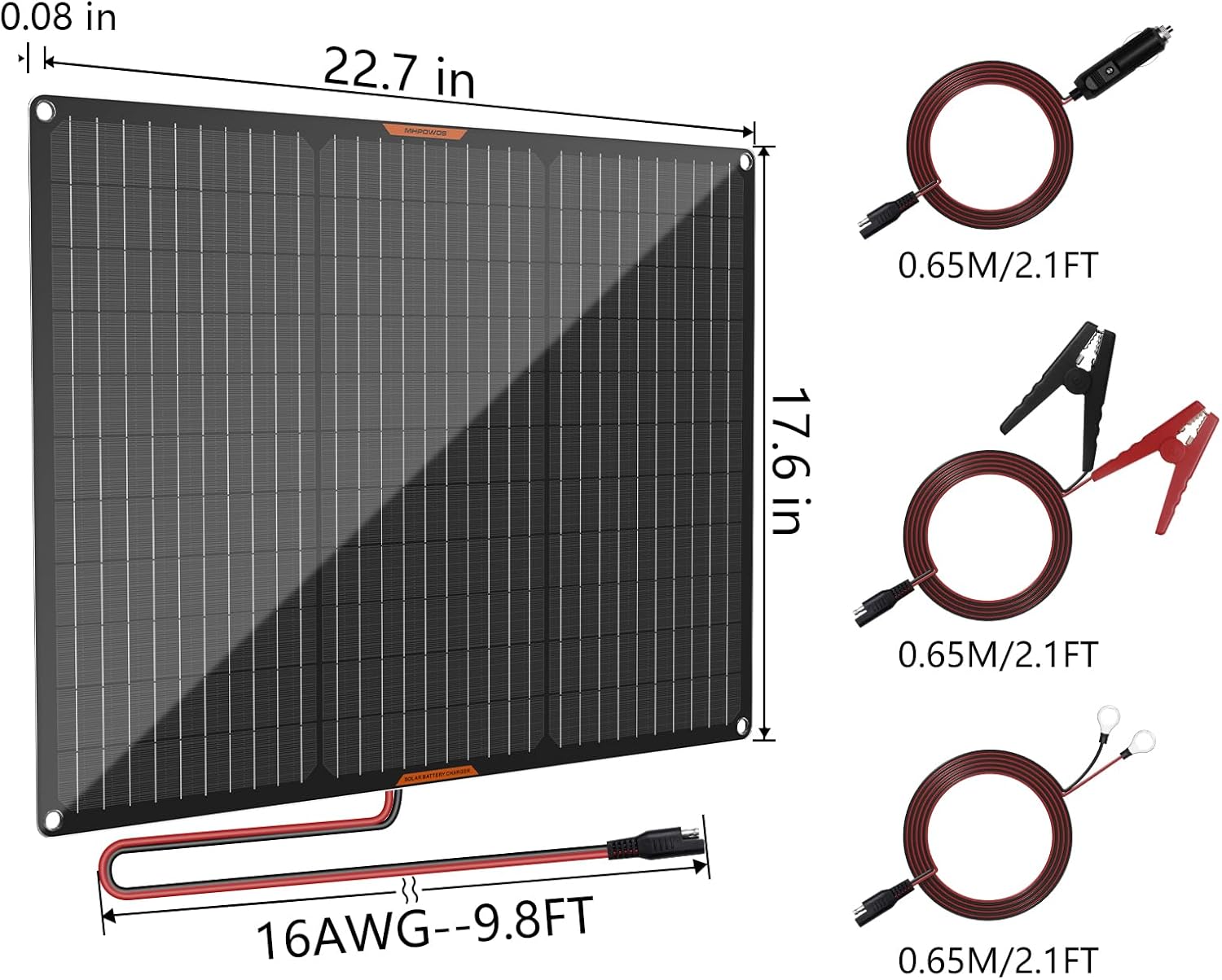 Solar Panel 50W 12V Solar Car Battery Charger Maintainer Portable Waterproof Power Solar Trickle Charger for Car Boat Automotive RV with Alligator Clip