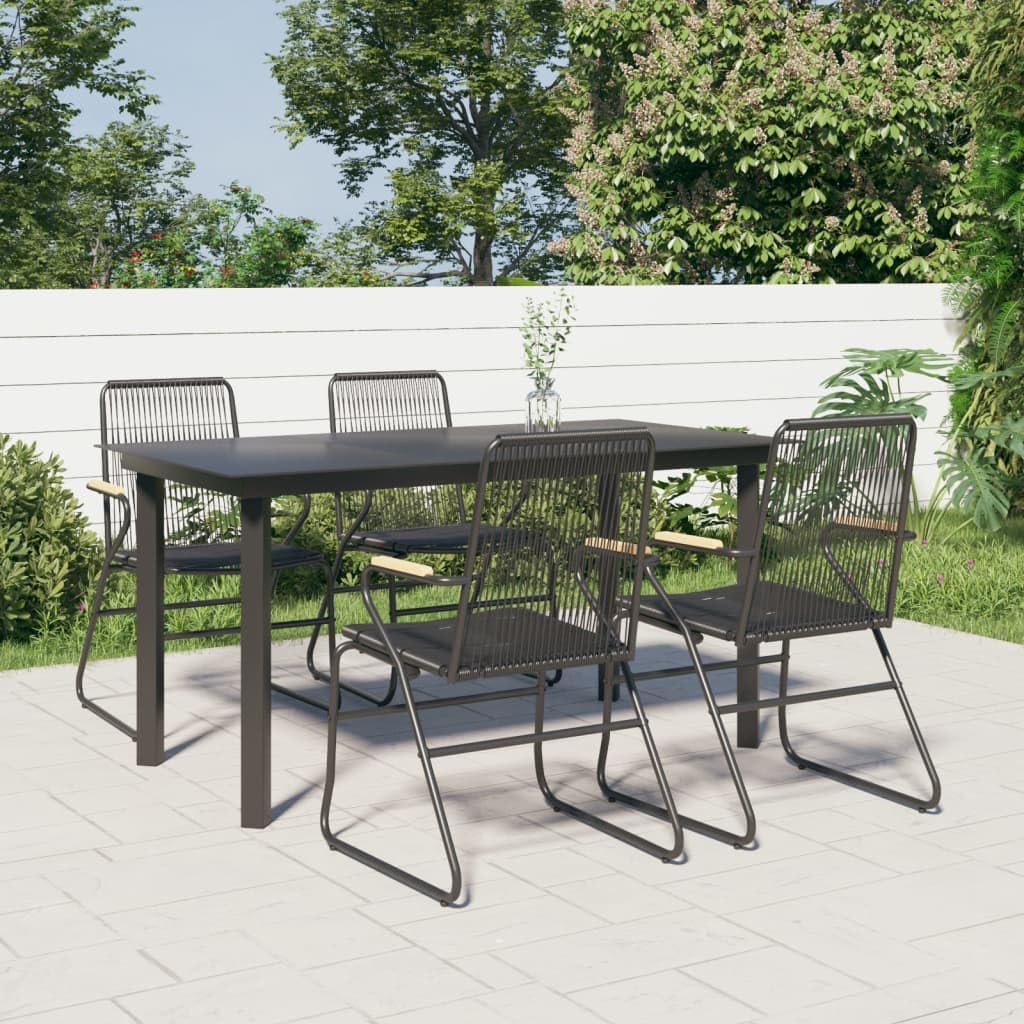 5 Piece Patio Dining Set Black PVC Rattan,Outdoor Garden Dining Set with Comfortable Chairs and Spacious Table for Patio and Terrace Patio Furniture Sets, Outdoor Furniture Sets