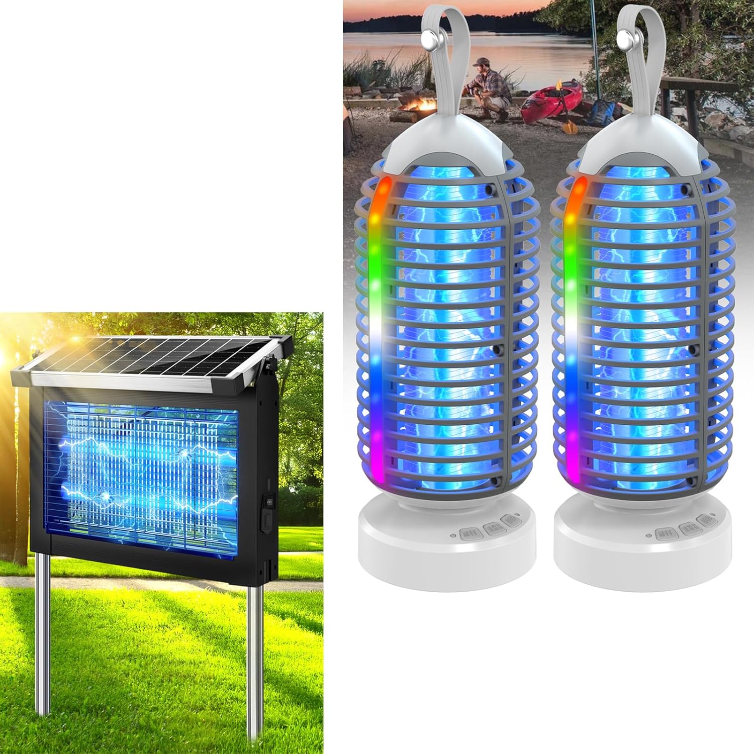 Bug Zapper Outdoor with Marquee Light, Cordless Mosquito Zapper Solar Powered
