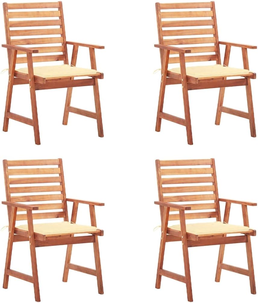 Patio Dining Chairs 4 pcs with Cushions Solid Acacia Wood, Wooden Dining Chair Set with Cushions for Outdoor Patio and Garden Outdoor Furniture, Outdoor Chairs