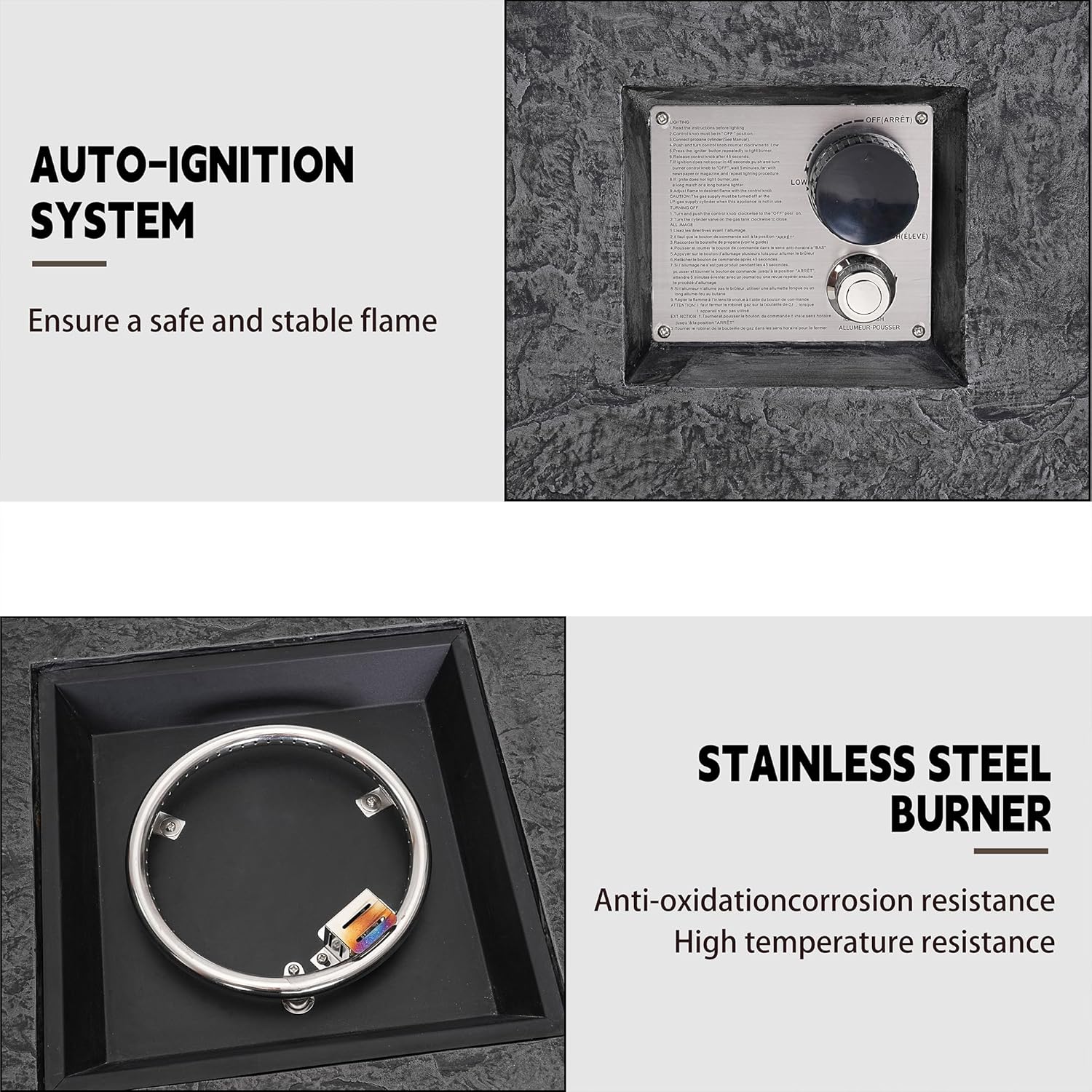 NAGA HABNA Propane Fire Pit Table, 34 Inch Outdoor Fire Table w Tank Table (50,000 BTU), Deep Grey Gas Fire Pit w Glass Wind Guard and Blue Fire Glass for Garden, Pool, Backyard (Square, Only Fire)