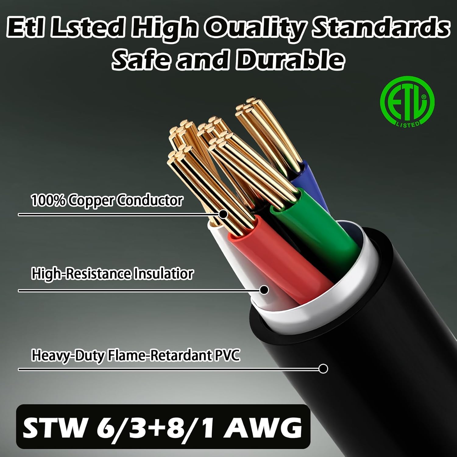 25FT 50 Amp Generator Power Cord,25FT 50 Amp RV Extension Cord, 50 Amp125V/250V 12500W Twist Lock 4 Prong NEMA 14-50P/SS2-50R,6/3+8/1 AWG STW Wire for RV,Camper, House