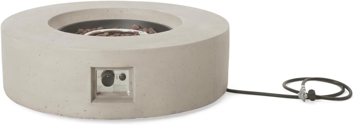 Geelife Outdoor 50,000 BTU Round Concrete Propane Fire Pit, Light Grey