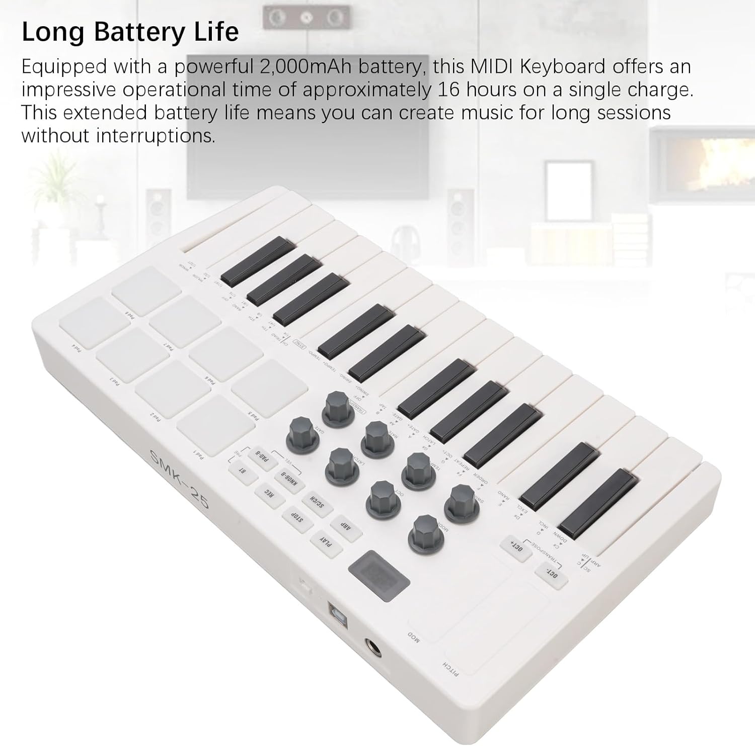 25 Key USB MIDI Keyboard Controller with 8 RGB Drum Pads, 8 Assignable 360 Degree Knobs and 2 Capacitive Touch Strips, Support Bluetooth Connection, for Beginners