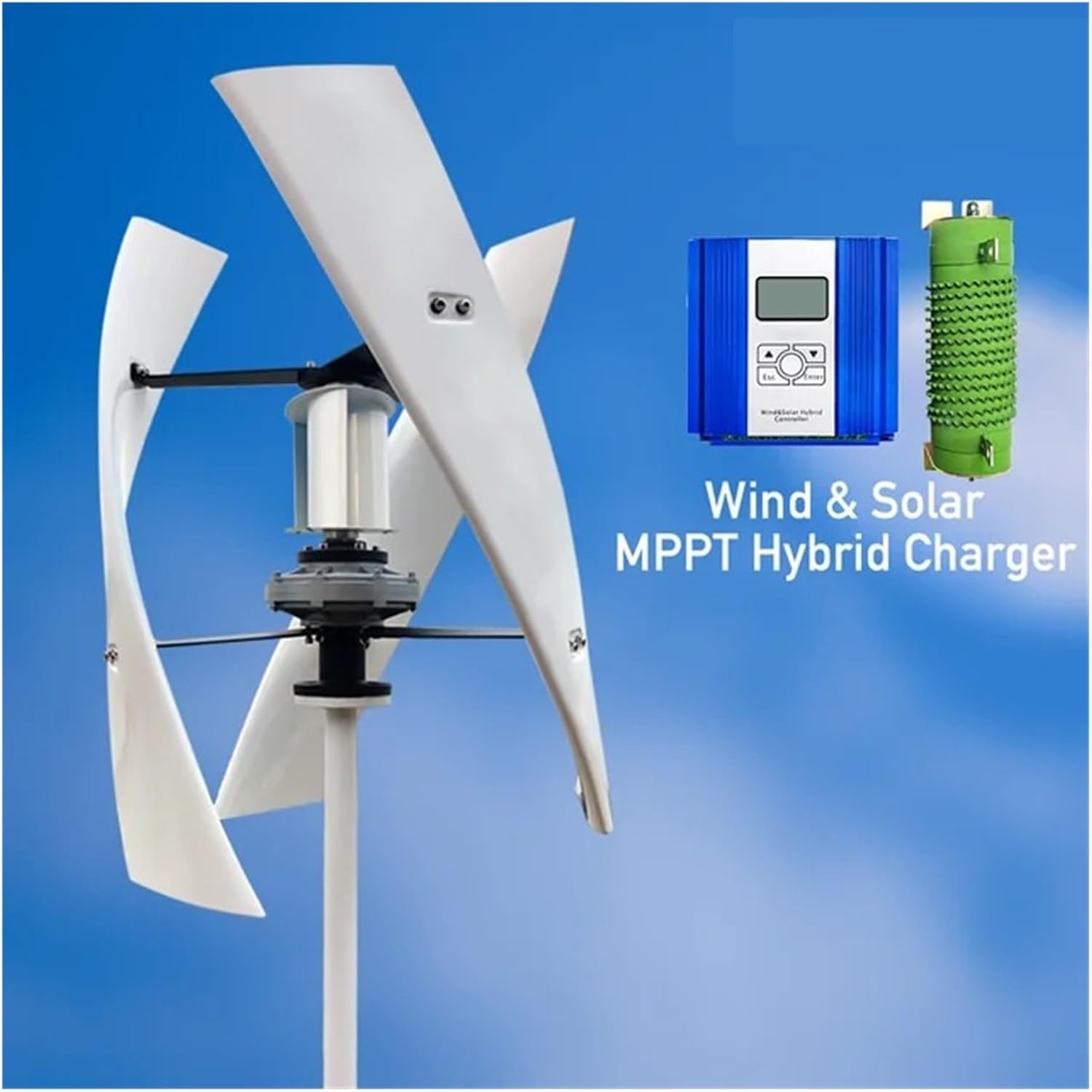 5KW Vertical Axis Wind Turbine Generator 24V 48V Low Noise Low Start Wind Speed Home Appliance for Off Grid System Output Low Starting Speed for Home(with Hybrid Charger,12V)