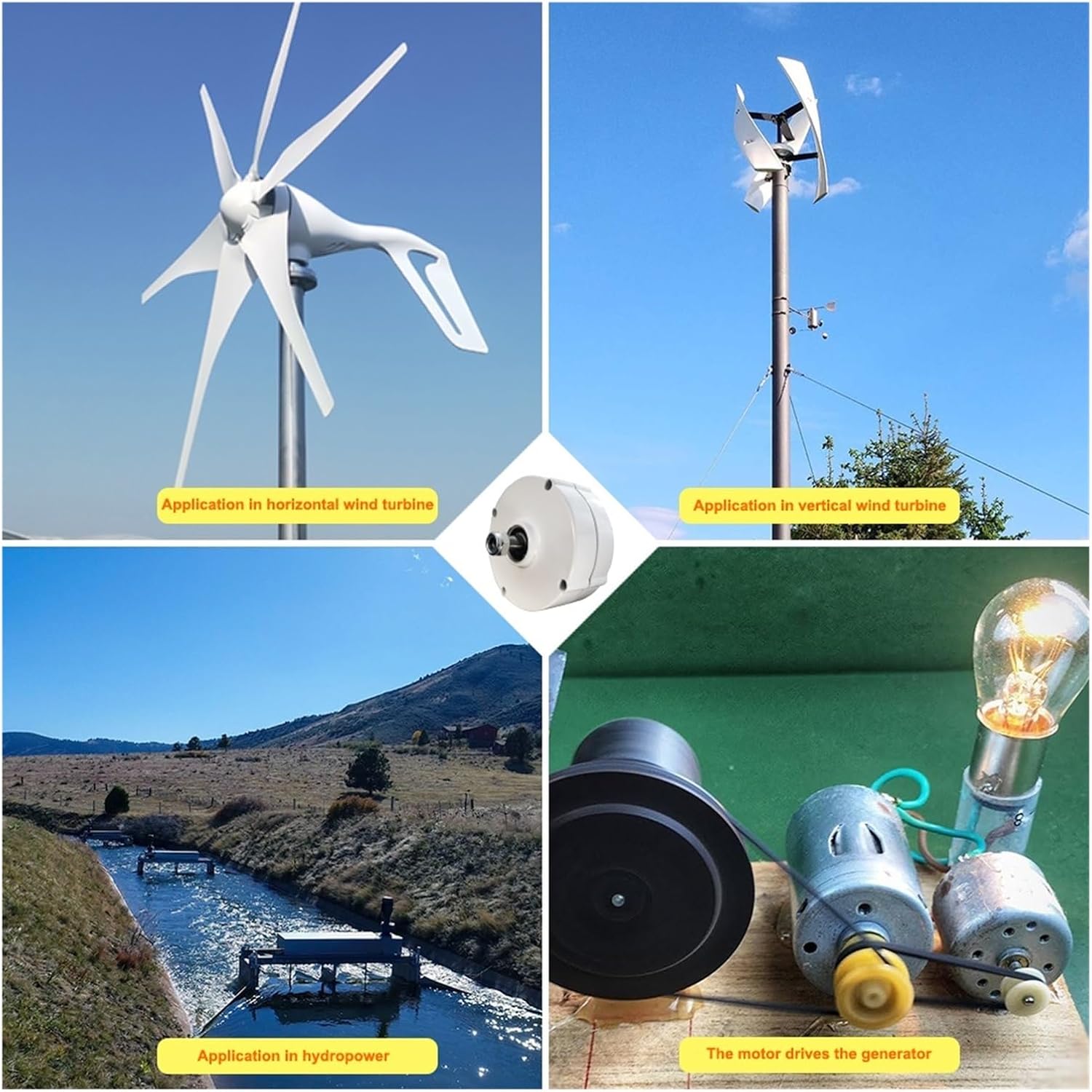 Wind Turbine Generators 500W Low Speed 12V 24V 3 Phase Gearless Permanent Magnet AC tors for Wind Water Turbine for Home Use Low Starting Speed for Home(with Base,24V_500W)