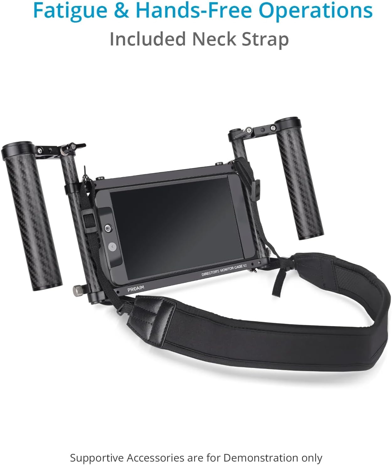 PROAIM Universal 9” Camera Monitor Director Cage for Monitor Upto 9” (Diagonally). Easy Handheld Monitoring – Dual Handles, C-Stand & Other Accessory Mounting Option. Padded Neck Strap (P-DMC-59)