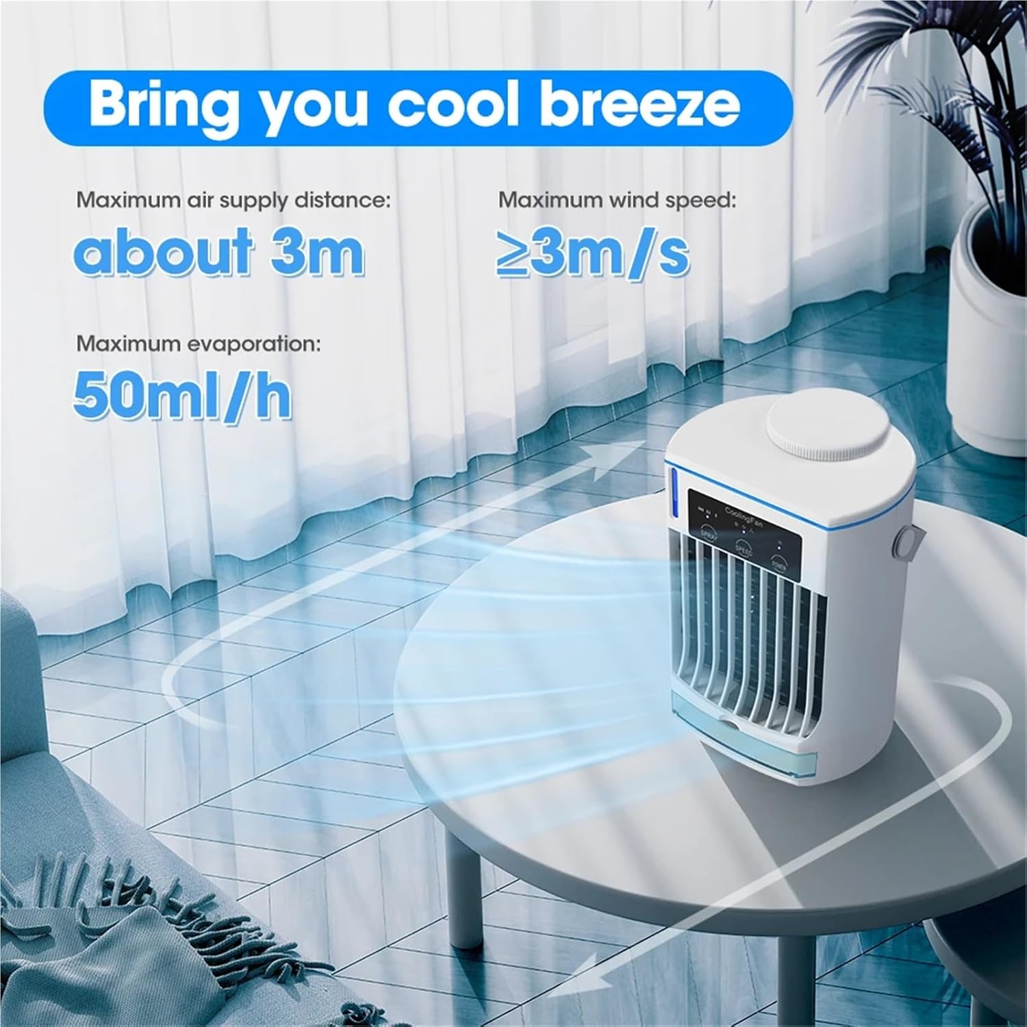 Portable Air Conditioner, Small Space Air Conditioning for Home Rechargeable Portable Desktop Air Cooler,Desktop Fan for Home Outdoors