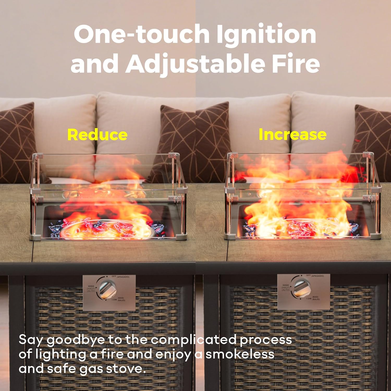 30 Inch Square Outdoor Fire Pit Table with 50,000 BTU Output, Premium Gas Fire Pit Tables for Outside Patio, Propane Fire Pit with Windshield, Glass Stones, Waterproof Cover (Gold Black, 30 inch)