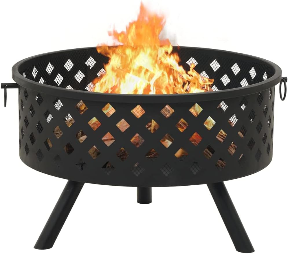 vidaXL Steel Fire Pit with Poker - Decorative XXL 26.8