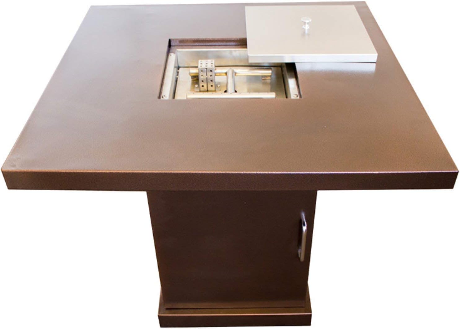 Hiland GSF-PR-PC Propane Fire Pit, 42,000 BTU, Stainless Steel Lid w/Fire Glass, Square, Hammered Bronze