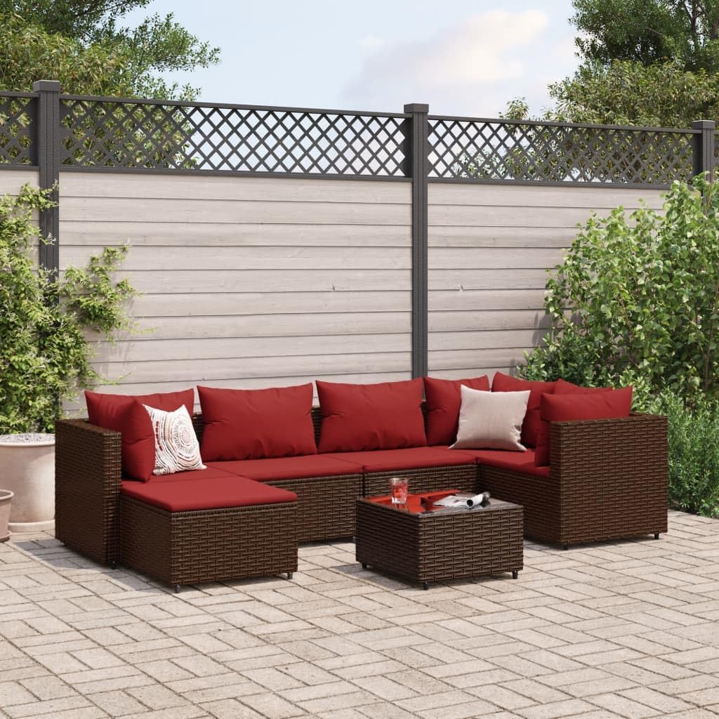 7 Piece Patio Lounge Set with Cushions Brown Poly Rattan,Durable Garden Lounge Set: Comfortable and Stylish for Outdoor Relaxation Furniture Sets for Patio, Lawn & Garden
