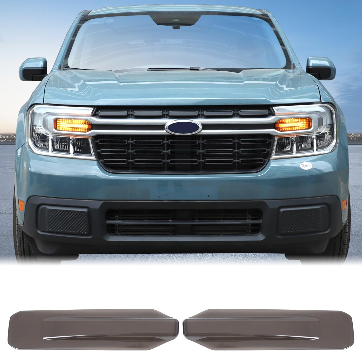 Car Front Turn Signal Light Len Cover Trim Compatible with Ford Maverick 2022-2024 Front Bumper Headlight Lamp Cover Shell Shade Smoked Black Dual Flashing Signal Parking Light Frame Bezel Accessories