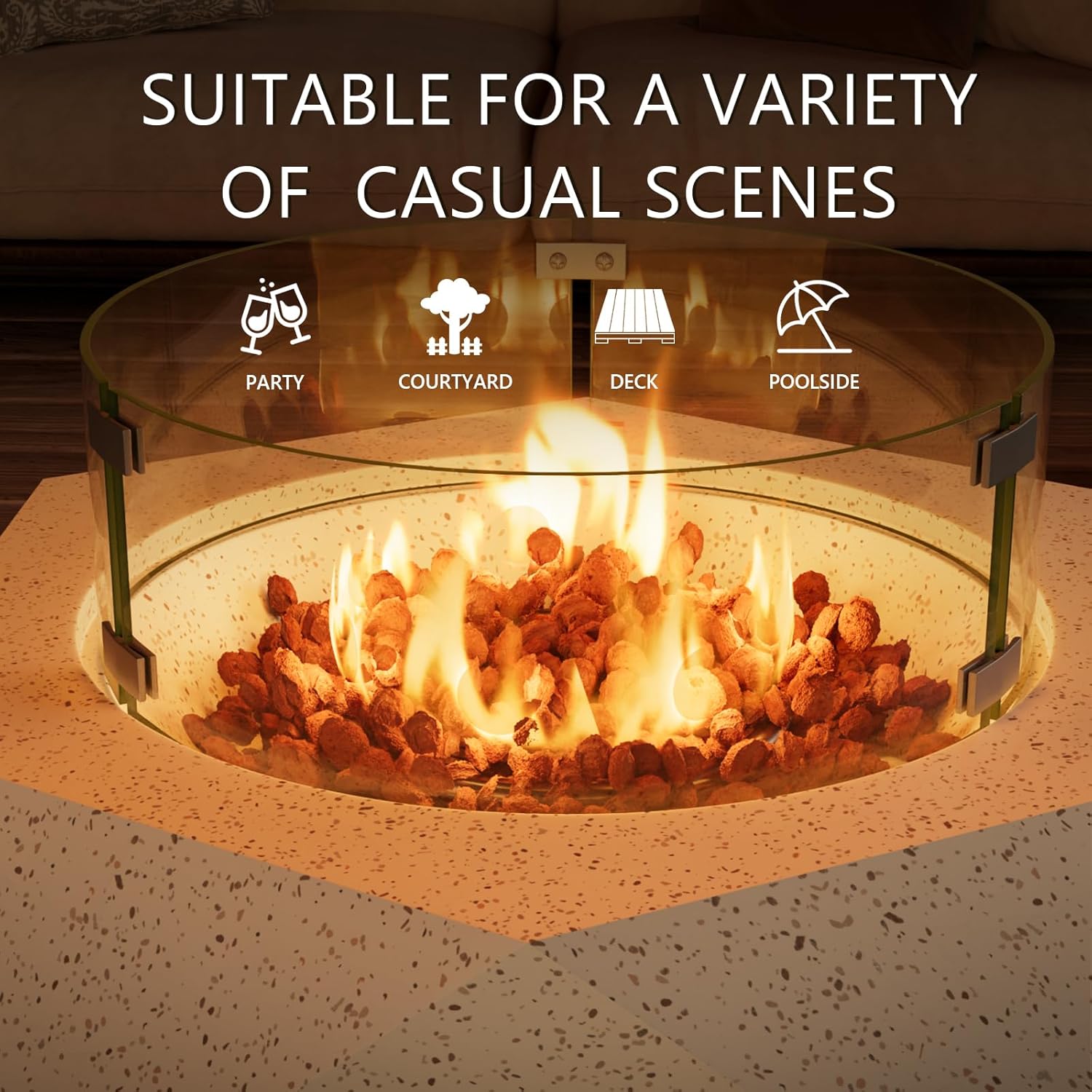 COSIEST 2-Piece Outdoor Propane Firepit Table Set w Tank Table, 24-inch Terrazzo White Hexagon Fire Table, Wind Guard and 16 inches Tank Side Table 20lb for Garden,Pool