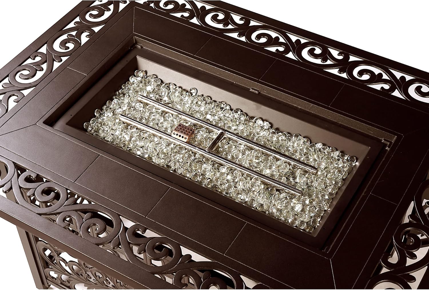 Rectangular 48 in. x 36 in. Aluminum Propane Fire Pit Table, Glass Beads, Two Covers, Lid, 57,000 BTUs in Brown Finish