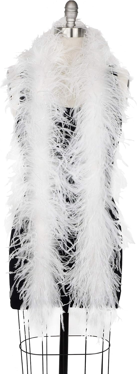 Zucker 6' Ostrich Feather Boa-White/Opal Lurex 1920's Flapper Costume Accessory,Medium,5-TWOPLYL-W-LOP