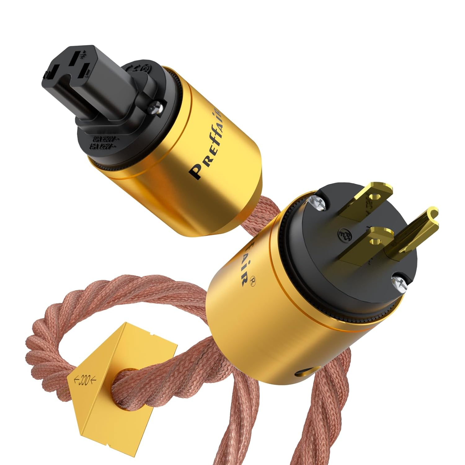 Preffair X461 OCC 5N Copper AC Power Cables 15AWG/4 x 1.5mm2 Wires with Gold Plated US 3 Prong-C15 IEC320 Power Connectors for Audiophile Subwoofer, Turntable, AMP, DAC (2M/6.6FT, X461P102G)