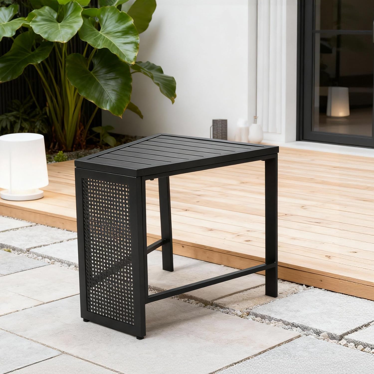 Ulax furniture Outdoor Side Table Patio Accent End Metal Slats Top Table