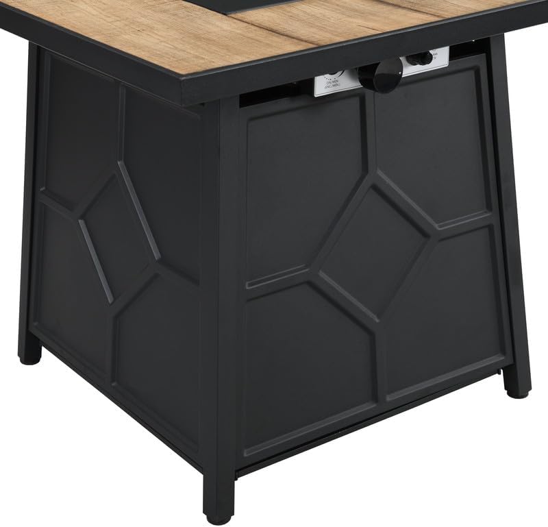 Fire Pit Table, 28-inch Square 40,000 BTU Auto-Ignition Propane Gas Firepit with Waterproof Cover