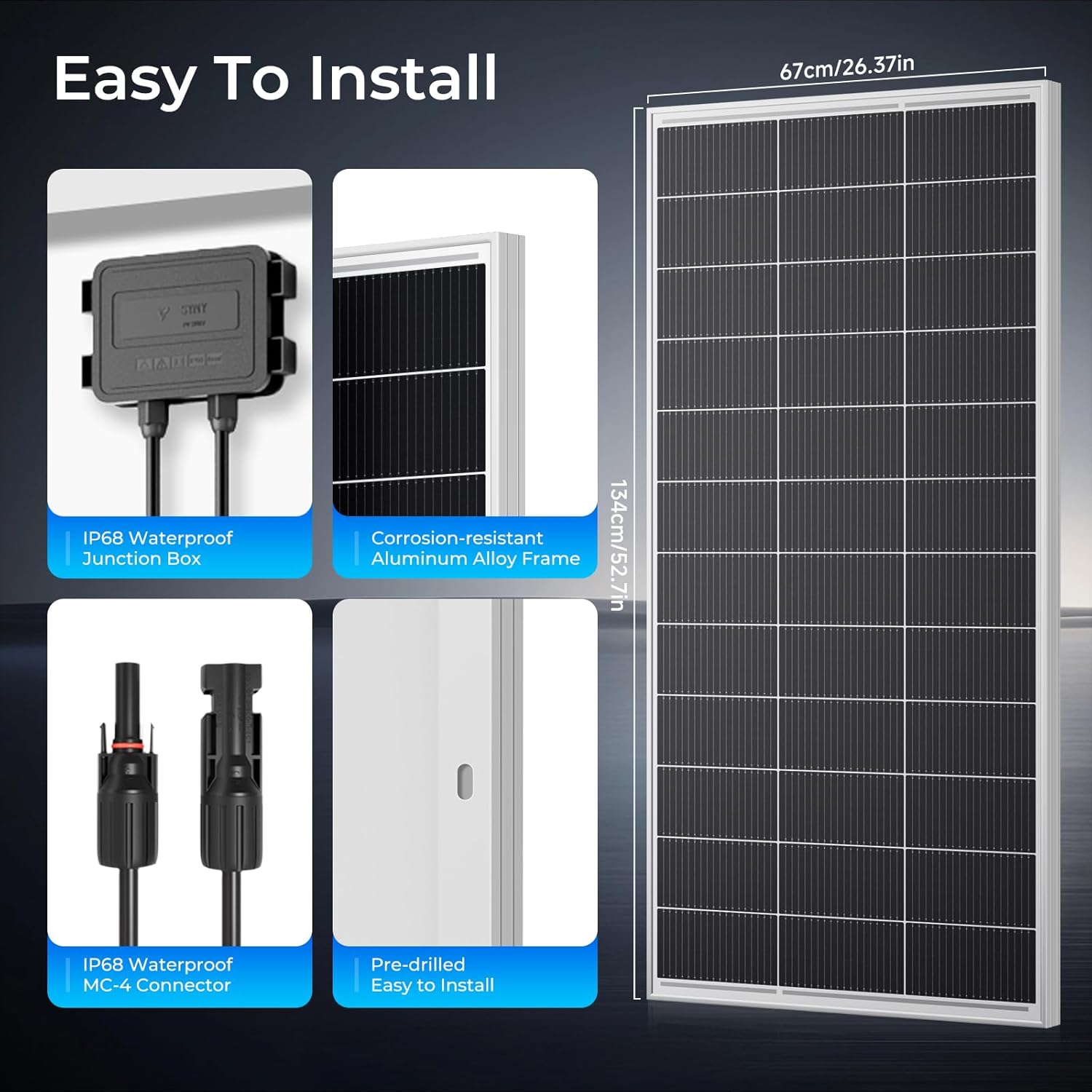 1200 Watt Solar Panel, 6 Pack of 200W Monocrystalline Cell High-Efficiency PV Module, 25% Conversion Rate 12V Solar Panels for Homes Camping RV Battery Boat Caravan and Other Off-Grid Applications
