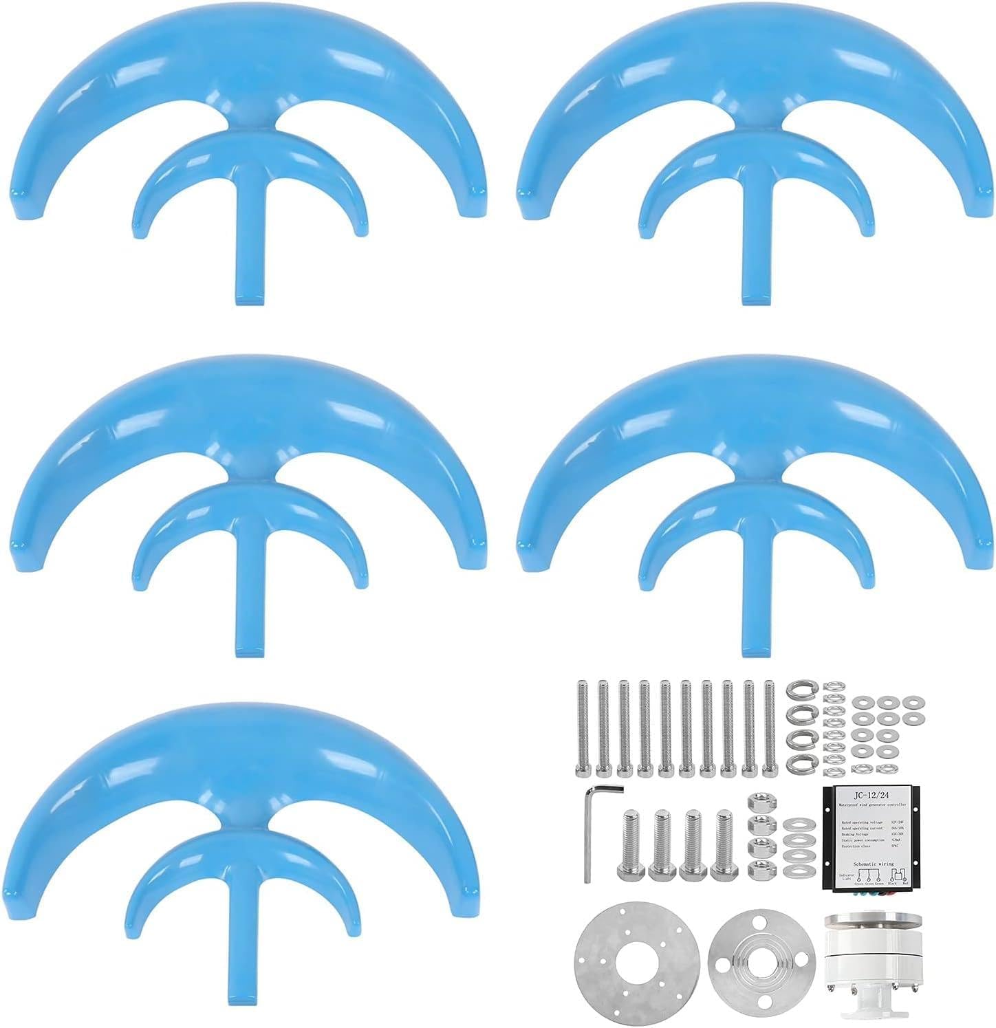 600W Vertical Axis Wind Turbine Generator Kit - 12V/24V AC Power with Controller, Low Speed Start for Home & Street Lighting, Eco-Friendly Energy Solution - 12V Blue