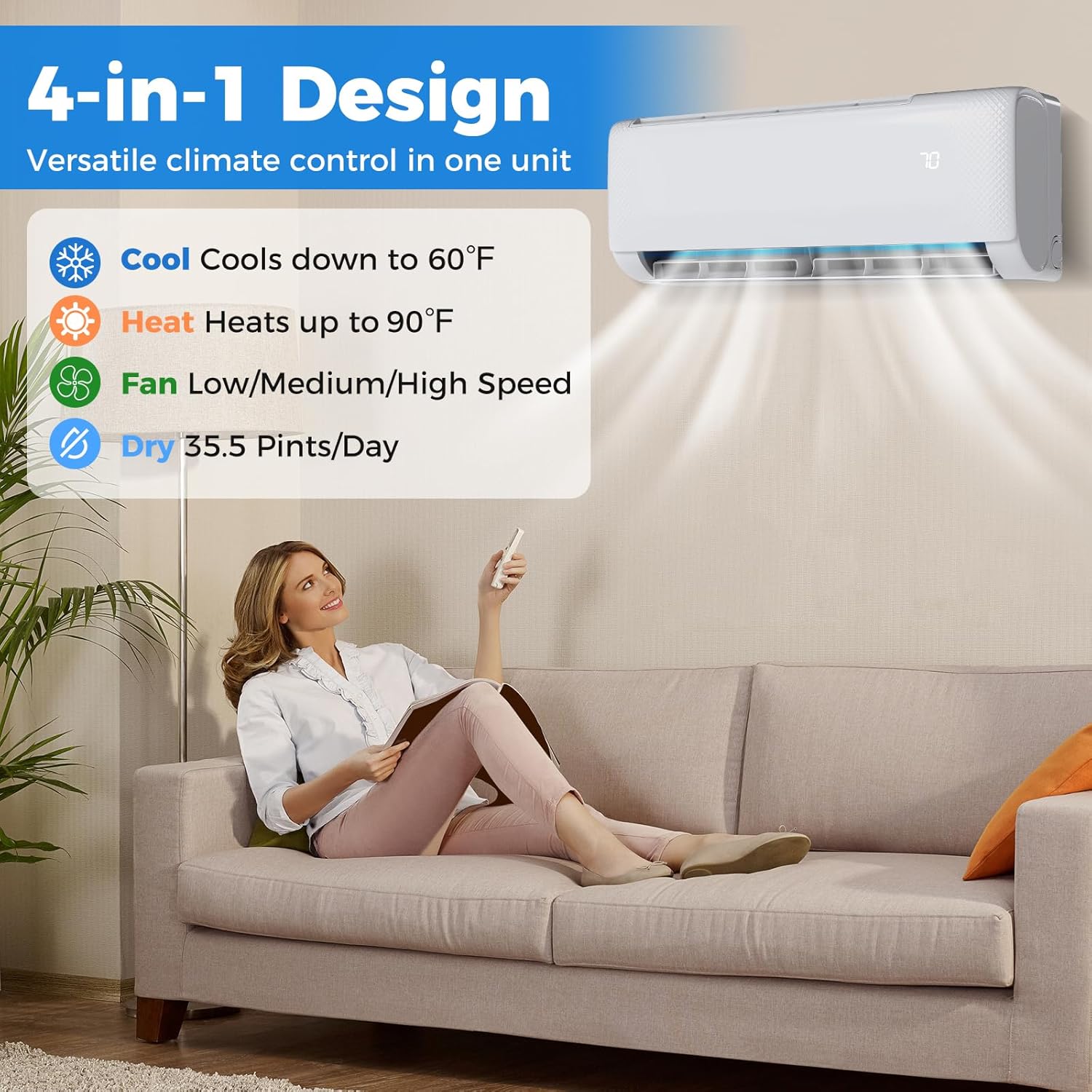 DORTALA 9000 BTU Mini Split Air Conditioner & Heater, 20.5 SEER2 115V Pre-Charged Inverter Heat Pump System with Remote Control, Installation Kit, Wall Mounted Ductless AC Unit, White