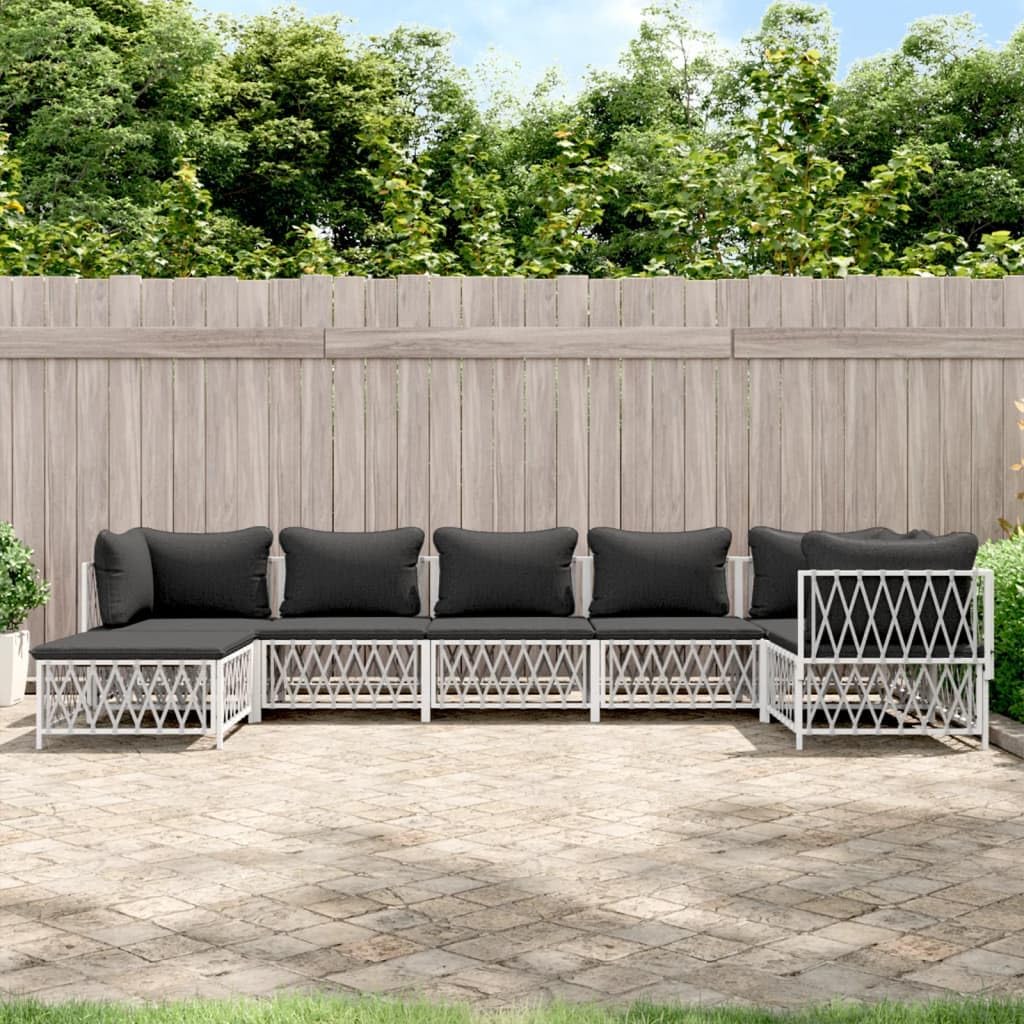7 Piece Patio Lounge Set with Cushions White Steel,Versatile Patio Lounge Set with Durable Woven Fabric and Sturdy Steel Frame for Ultimate Outdoor Relaxation Patio Furniture Sets, Outdoor Furniture S