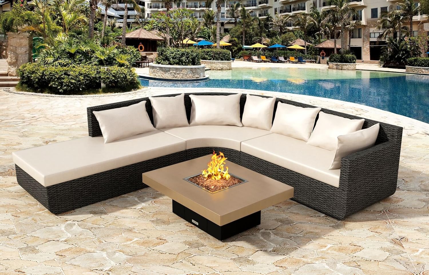 COOKE Santa Barbara Rectangular Fire Pit Table - 48 x 36 - Natural Gas - Brushed Aluminum Top - Bronze Powdercoat Base