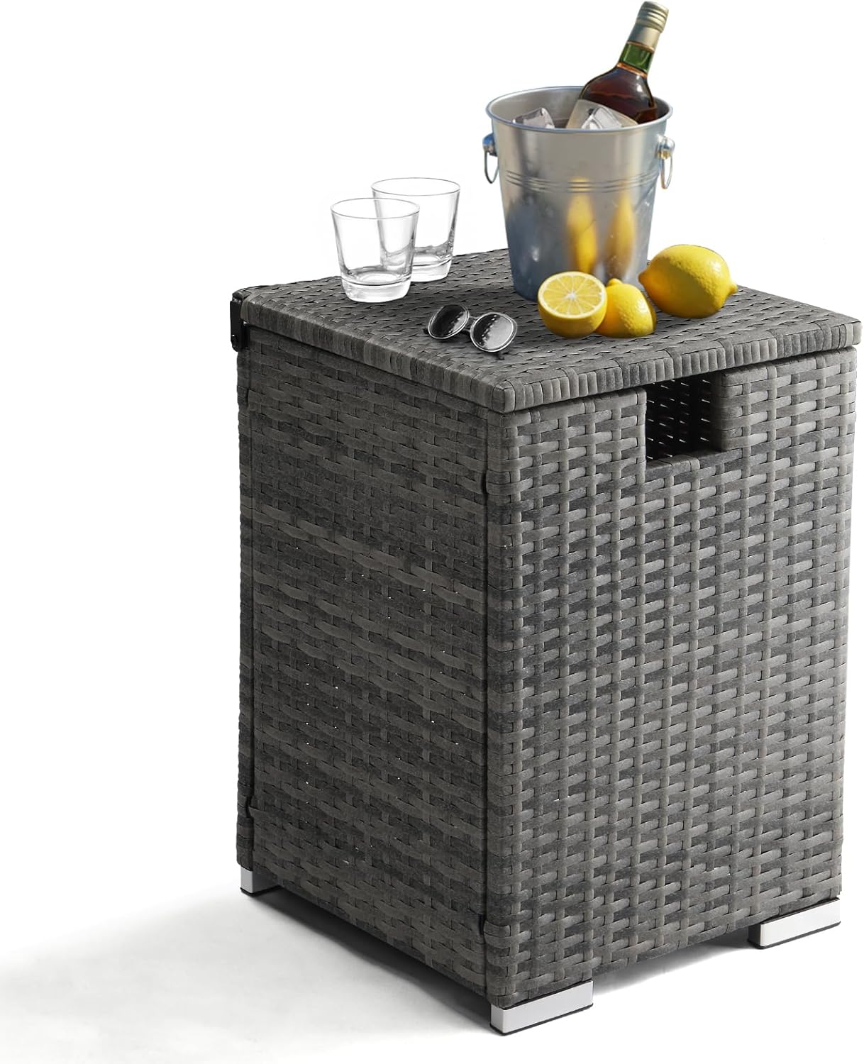 Propane Tank Cover, 61L/16 Gallons Gas Tank Cover Table, Iron Frame Gas Bottle Storage Side Table, Hideaway Tables for Fire Pit, Patio (Gray Gradient)