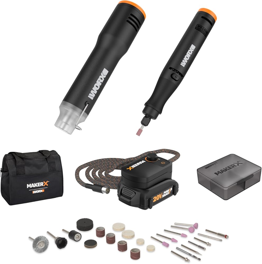 Worx WX989L 20V MAKERX 2-Pc Combo Kit - Rotary Tool + Heat Gun w/ 42 Accessories