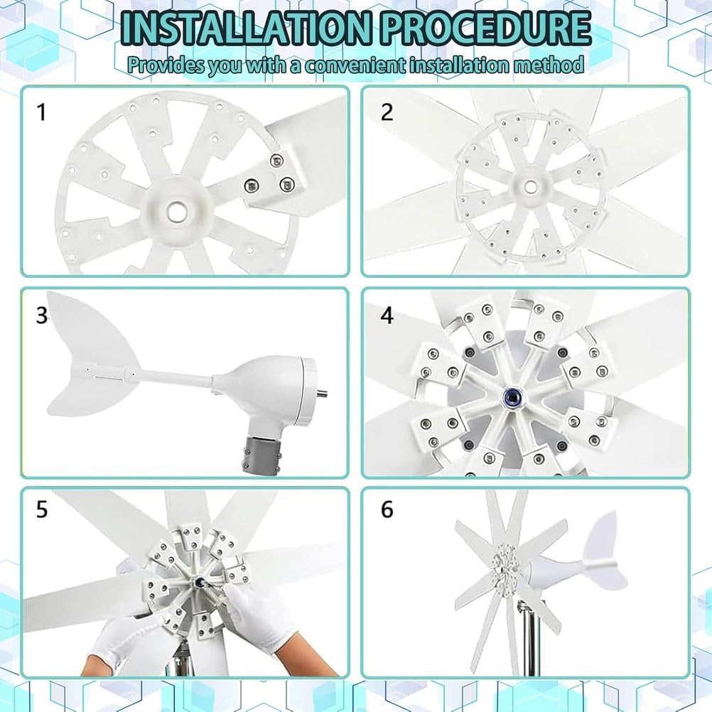 Wind Turbine Generator Kit, 9000W 12/24/48V Power, with 8/10 Blade, with MPPT Controller, Windmill Suit for Hybrid Solar System