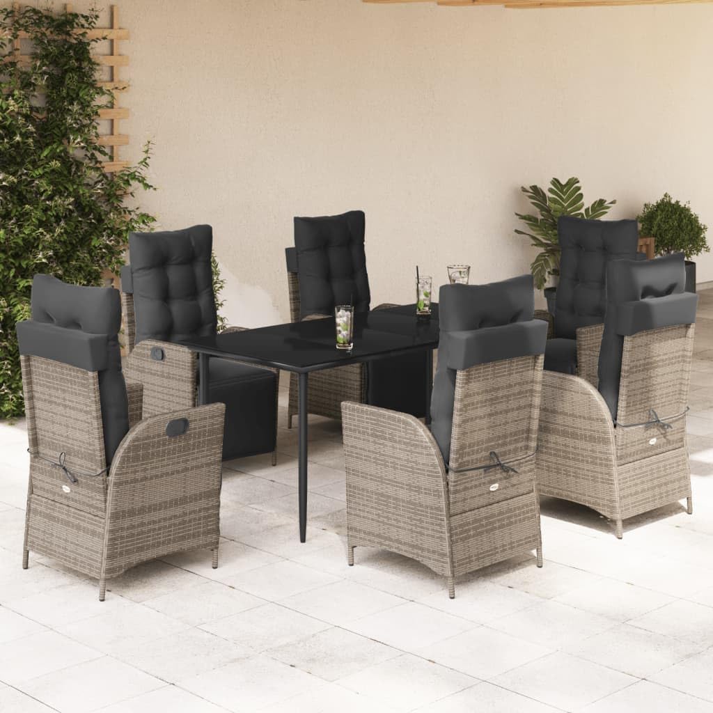 7 Piece Patio Dining Set with Cushions Gray Poly Rattan Garden Furniture