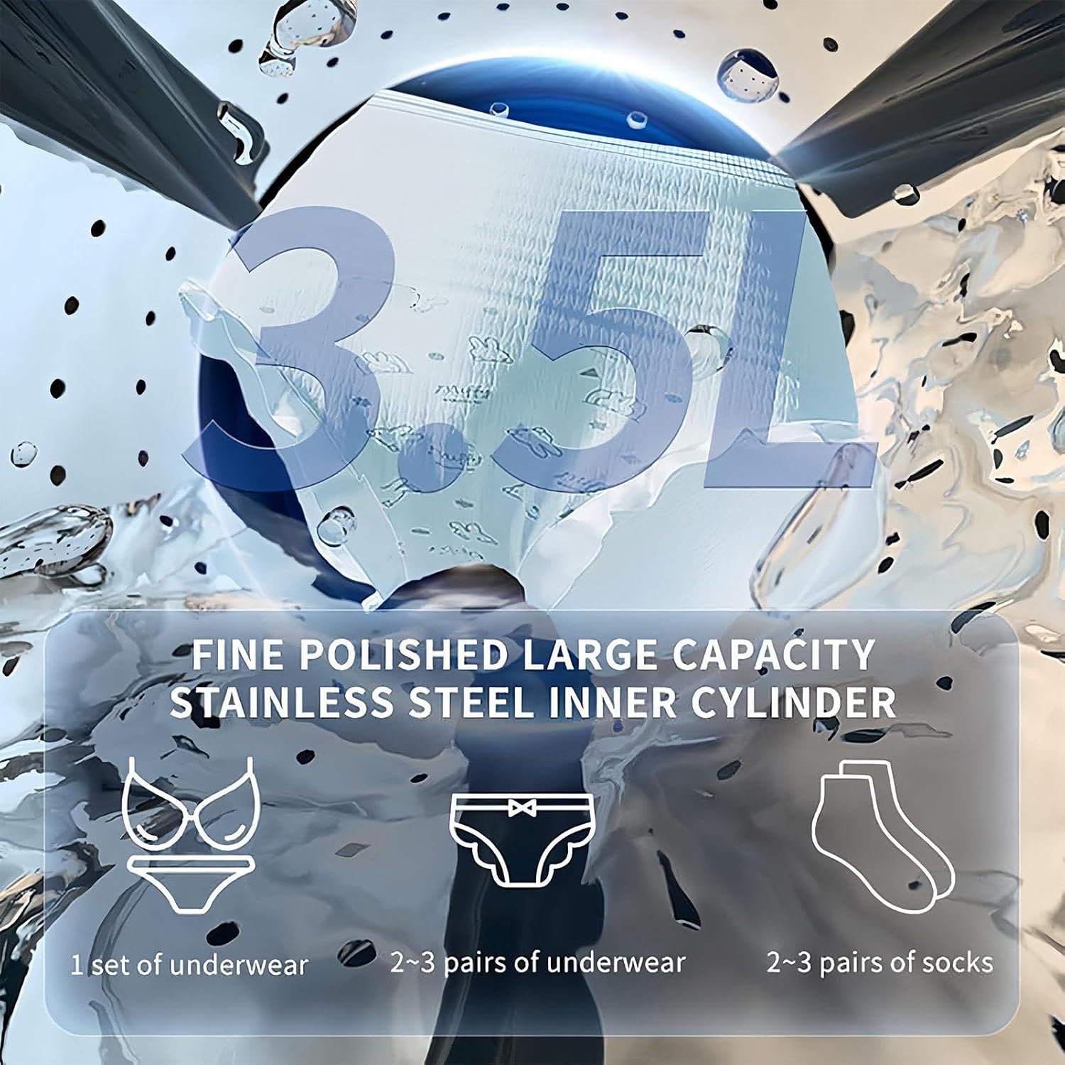 Washing Machine, Mini Portable Washing Machine, Compact Dryer, Underwear Washing Machine, Portable Dryer for Apartments, Stainless Steel Drum, for Apartment Rvs Hotelsv,Desktop