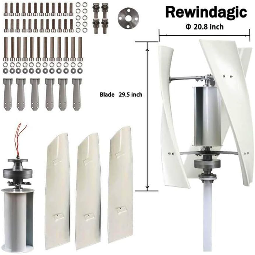 3-Blade Vertical Axis Wind Turbine Generator, 10000W Wind Turbine Wind Turbine Power Generation 12V/24V IP67 Windmill Generate Turbin Complete Set