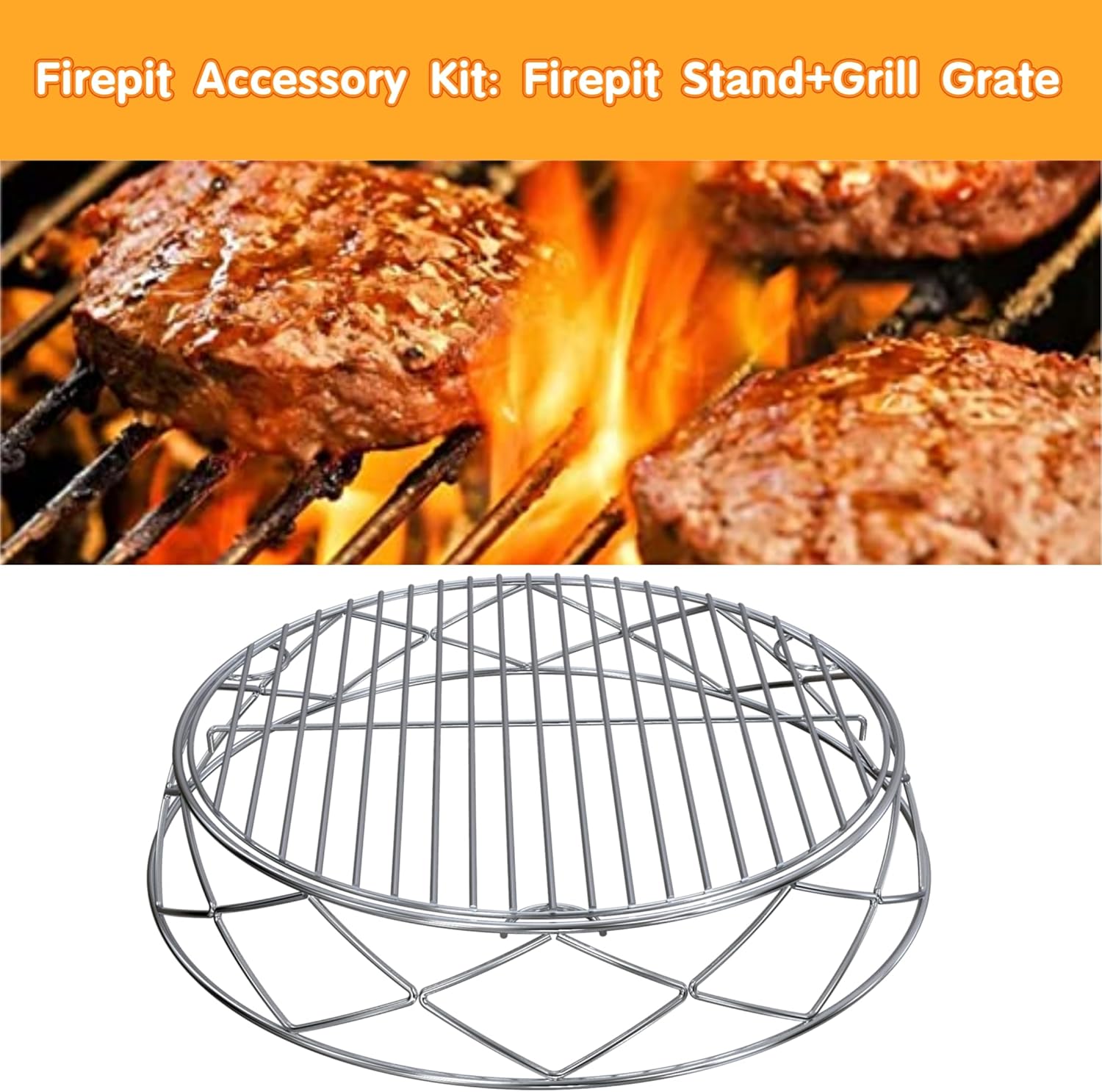 Fire Pit Accessory Kit for 19.5 Inch Solo Stove Bonfire, Stainless Steel Fire Pit Stand & Grill Cooking Grate for Bonfire Fireplace Tools