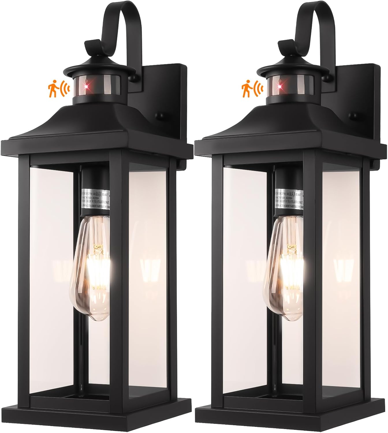 18 Inch Motion Sensor Outdoor Lights 2-Pack, Large Black Dusk to Dawn Outdoor Porch Lights for House IP65 Waterproof Exterior Lighting Fixtures for Front Door Garage Lantern Sconces