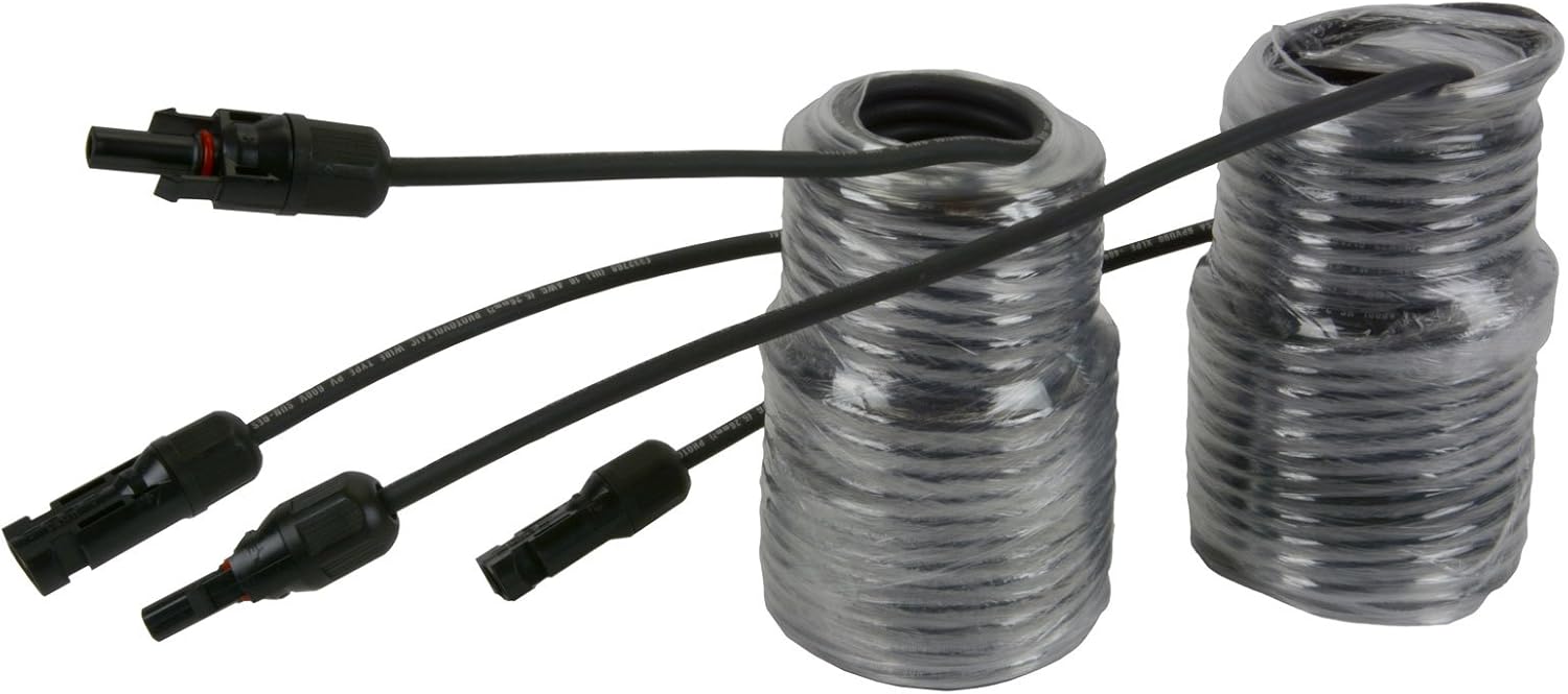 TEMCo 50ft 10 AWG Black Solar Panel Extension Cable with M-F Solar Connector Ends Qty:2