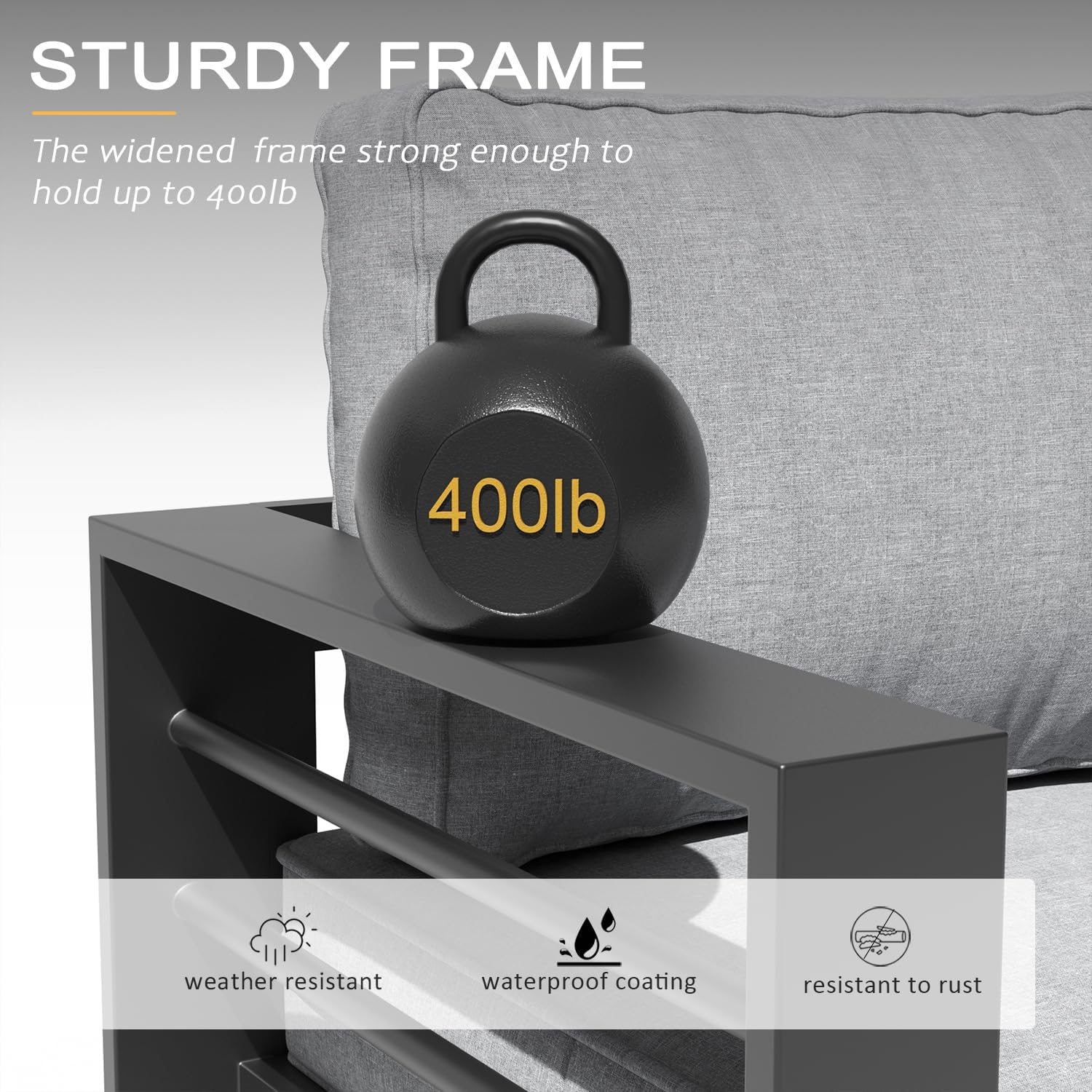 LayinSun Aluminum Furniture Set with Fire Pit Table, 5 Pieces Patio Sectional Conversation Chat Sofa Modern Seating Set