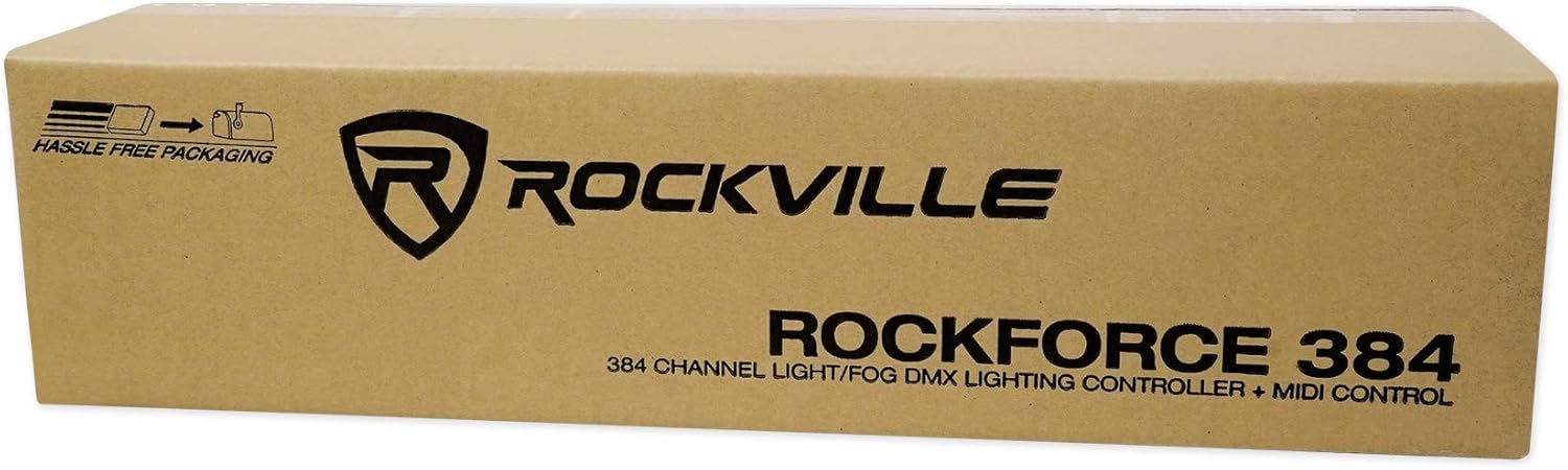 Rockville ROCKFORCE 384 Channel DMX Light/Fog Lighting Controller, MIDI Control, 30 Scene Banks, 6 Chases, LED Display, for DJs and Stage Lighting